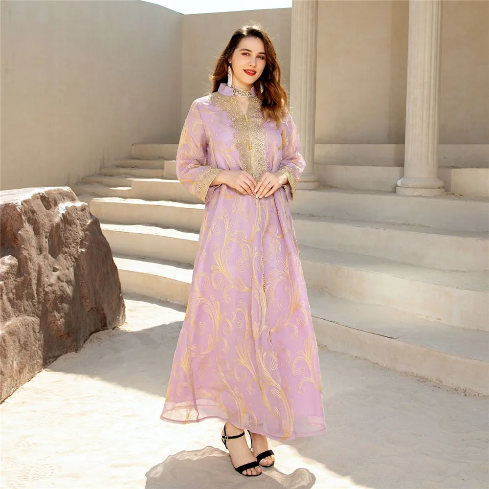 

Ethnic Embroidered Long Dress Loose Caftan Abayas Full Sleeve Dresses Women Middle East Dubai Arabic Clothes Eid Ramadan Islamic