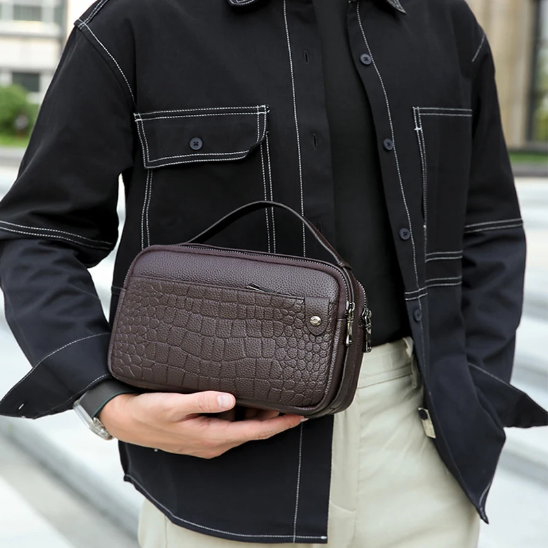 Men Birthday Gift Handbag Designer Men's bag 2026 New Crocodile pattern Leather Clutch Bag Fashion Business Clutches Phone Purse