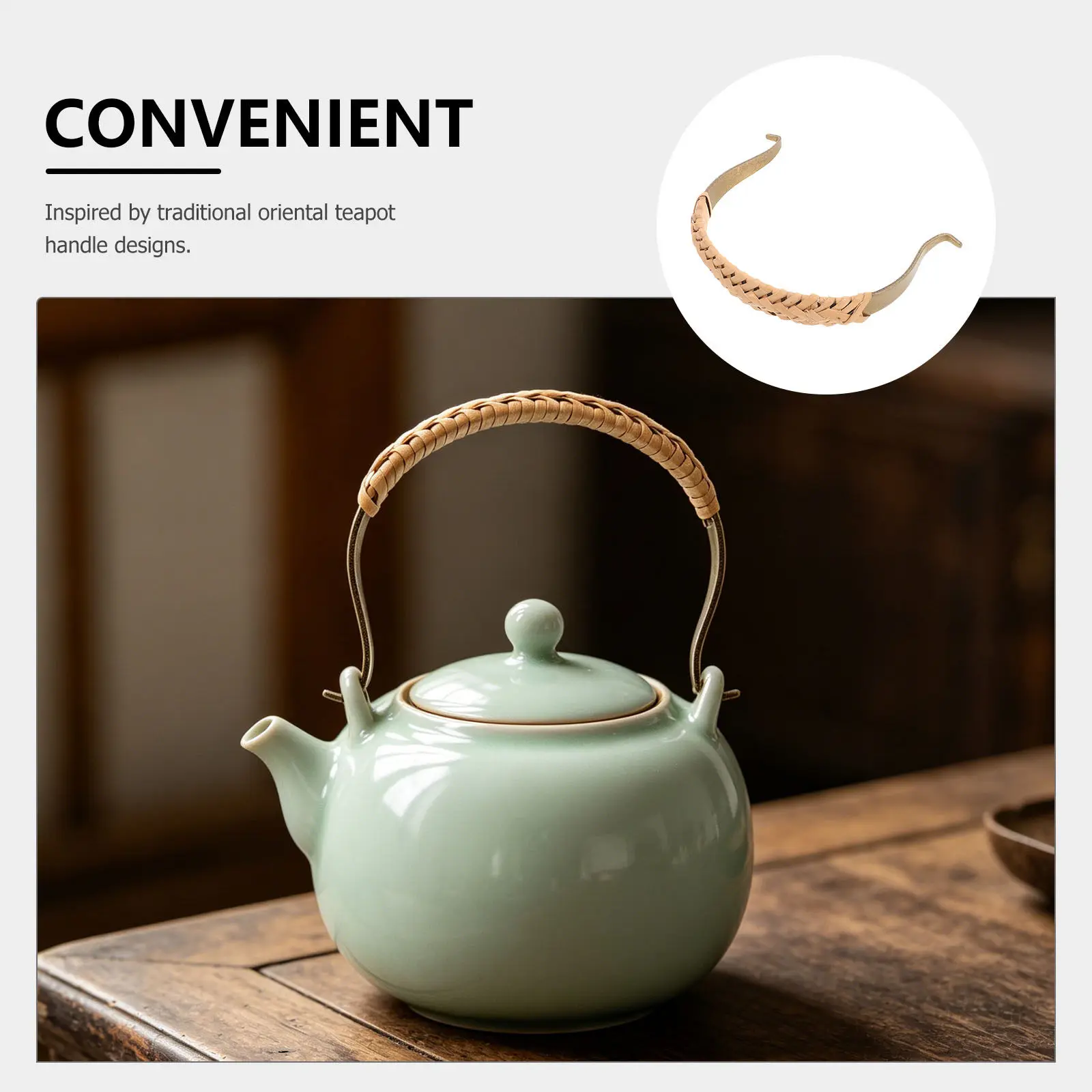 Rattan Metal Teapot Handle Replacement – U-Shaped, Heat-Resistant, Comfortable Grip for Ceramic Kettles
