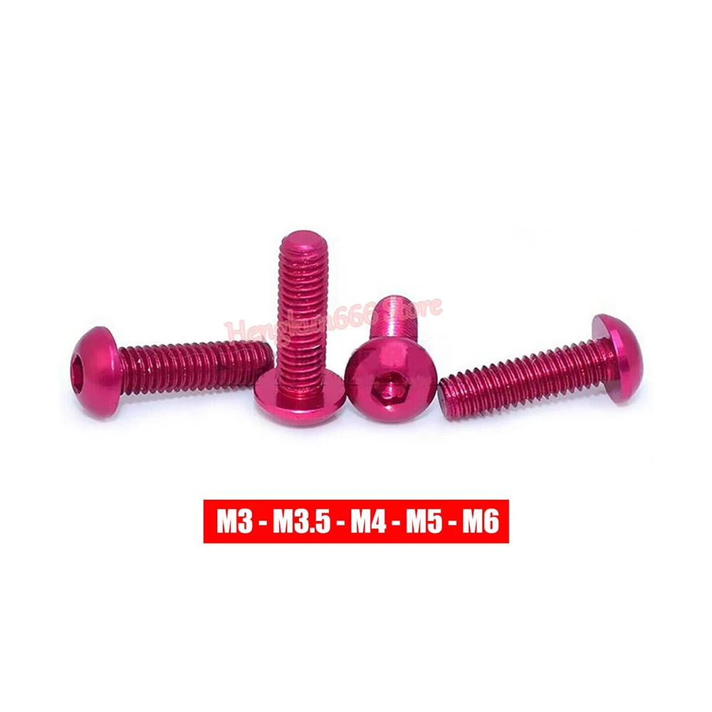 M3 M3.5 M4 M5 M6 Aluminum Alloy Button Socket Cap Screws Rose Red Anodized Alu Round Head Allen Bolts Hex Drive Machine Screw