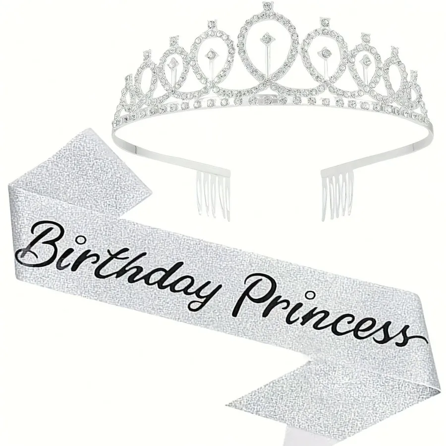 Geburtstags-Tiara Krone Geburtstags-Prinzessinnen-Schärpe Frauen Mädchen Party-Dekoration Geschenke Geeignet für Jedes Alter Geburtstagsdekoration – Detail 7