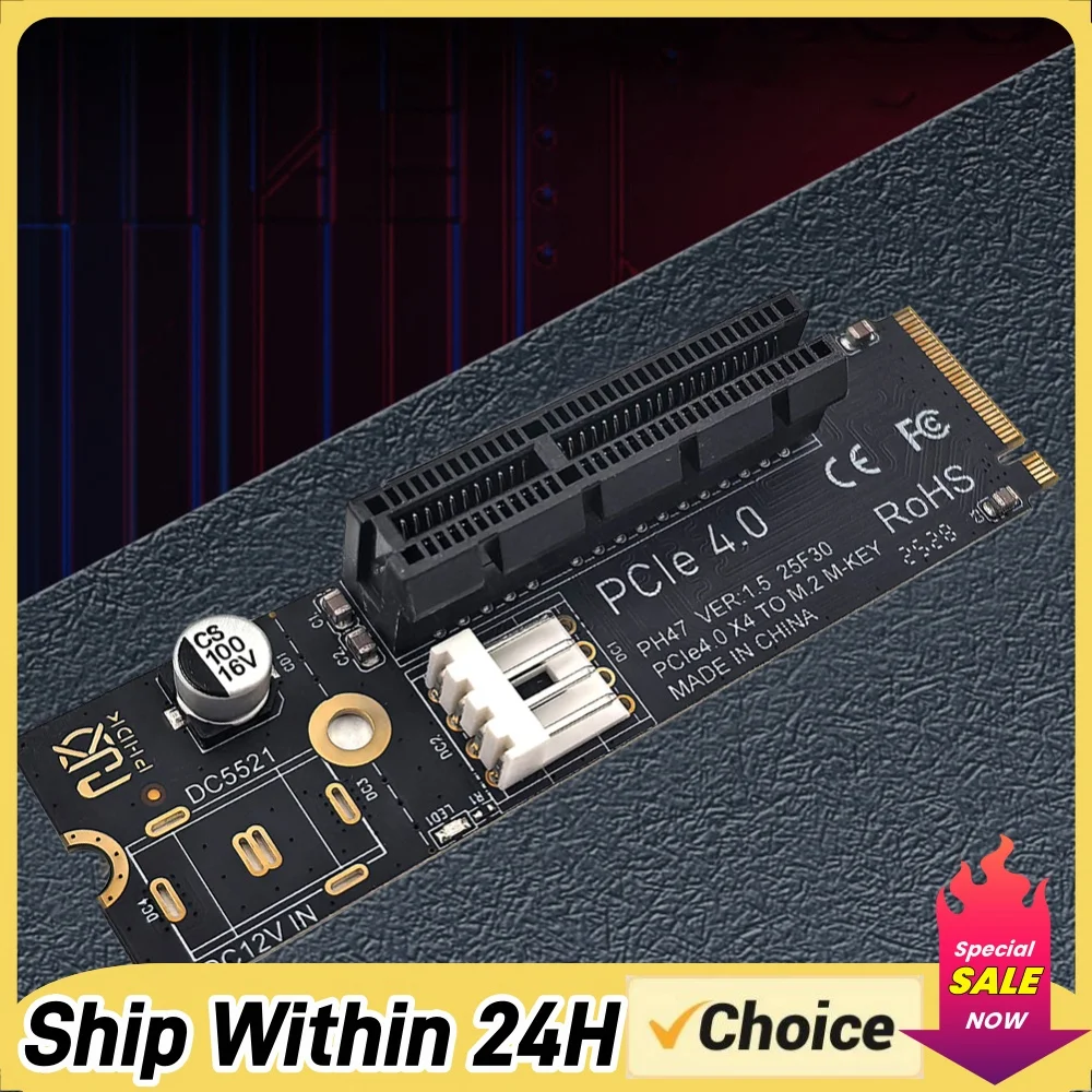 for NGFF for M.2 To PCI-E 4X SATA Power Riser Compatible with X1 X4 X8 X16 PCI-e Interface Convert Adapter Static Bag Packaging