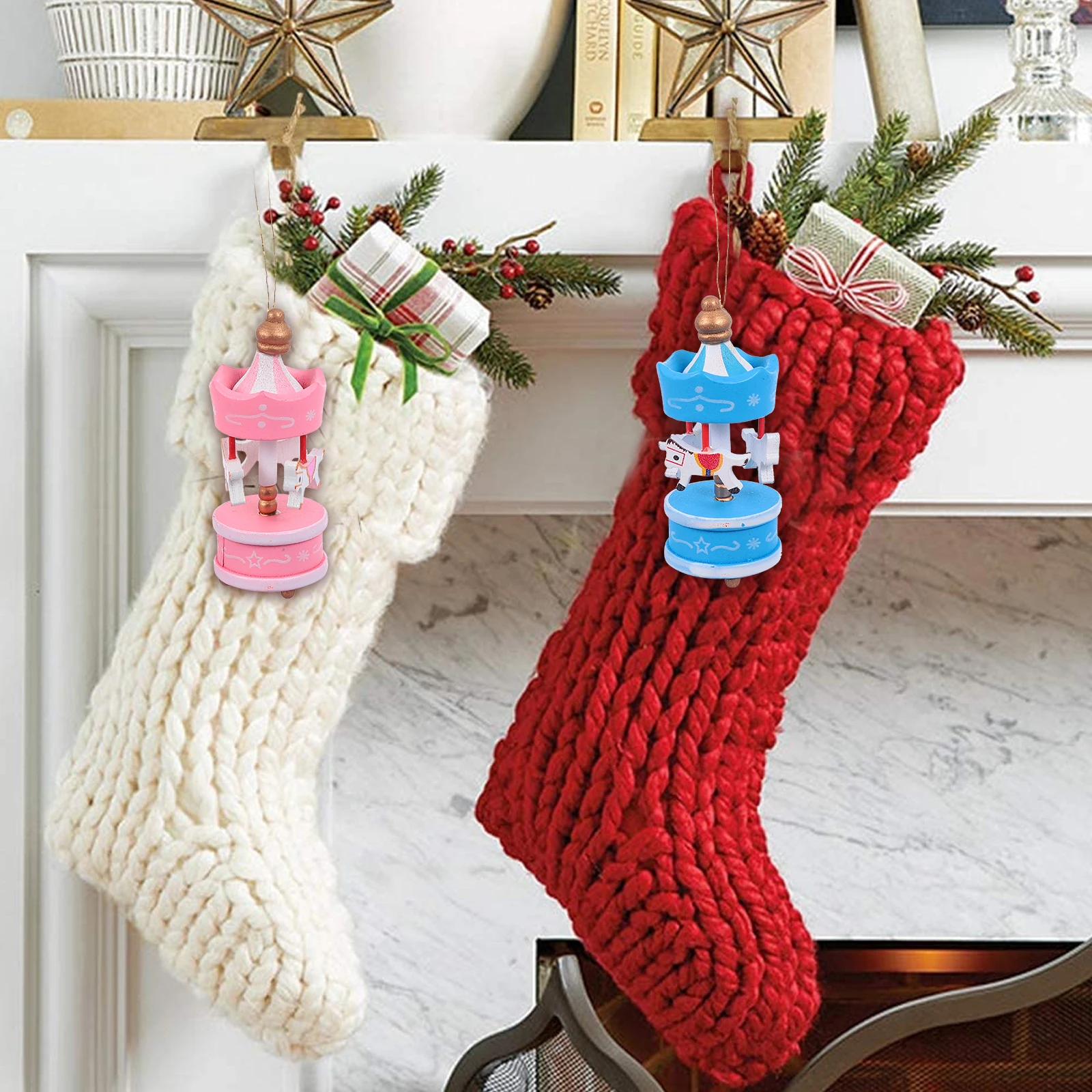 

6 pcs Christmas Merry-Go-Round Ornaments Rotating Horse Decorations Creative Holiday Home Decor Festive Party Supplies Tree