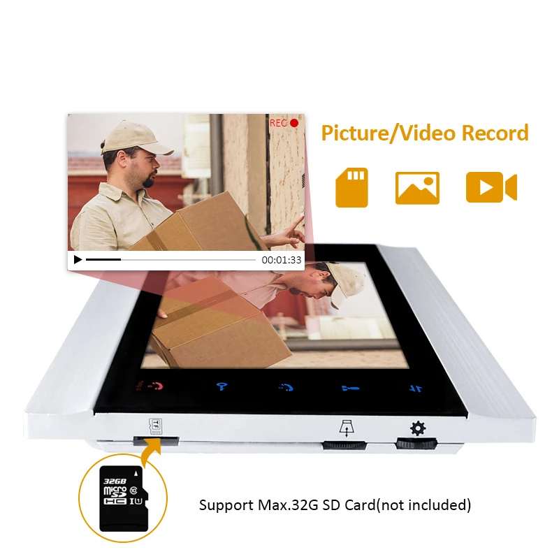 Wired Apartamento Porta Video Intercom com Registro, Acesso de Entrada, 2 Monitor e 2 Campainha, 7"