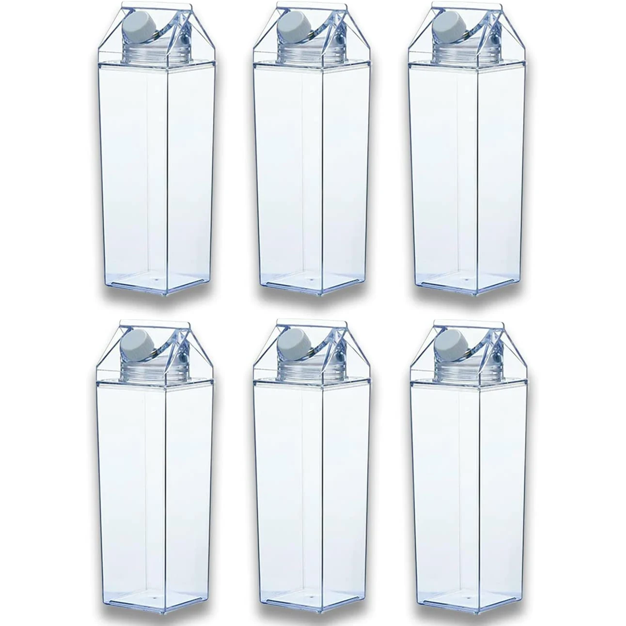 6 Pack Plastic Milk Carton Water Bottle, 500ML Plastic Milk Boxes Clear Portable Drinking Cup Square Juice Bottles for Sports