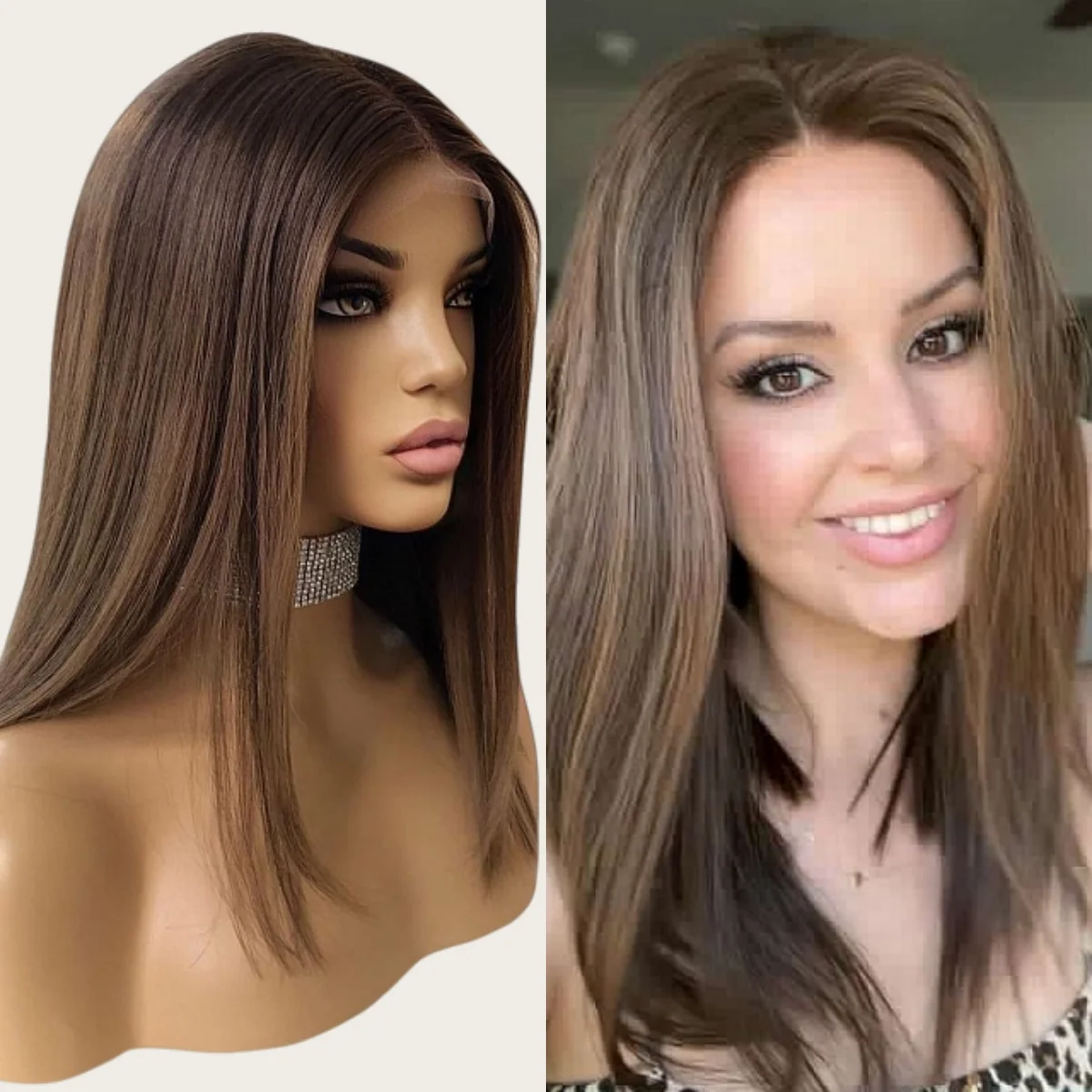 New In 16 Inch Ombre Chestnut Brown Highlights Natural Straight Bob Realistic Look Natural Hairline High Temperature Silk Wigs