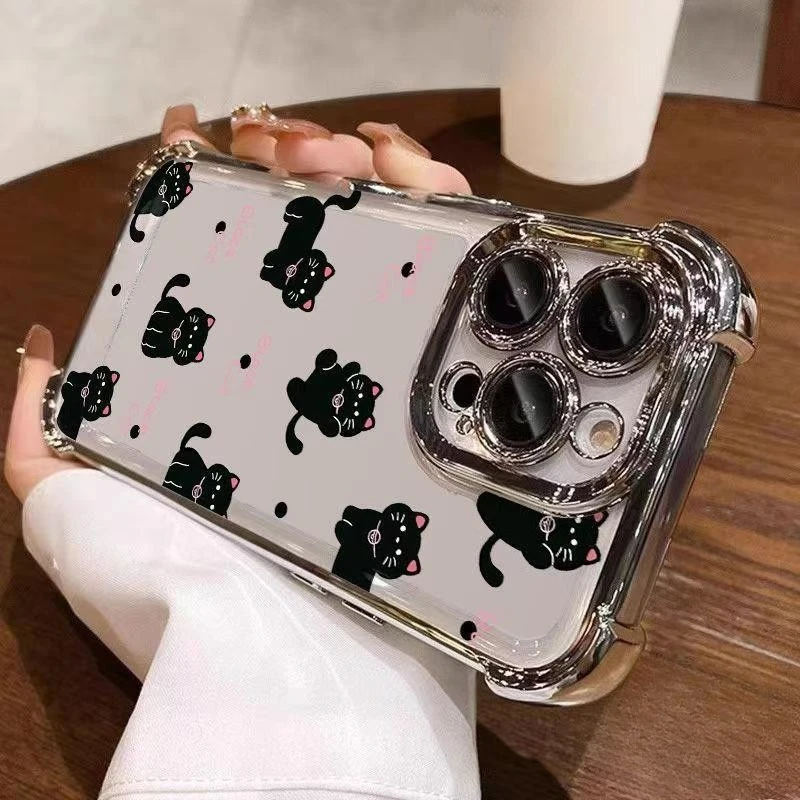 

Cute Balck Cat Phone Case For Infinix Hot 60 60i 50 Pro Plus 50i 40i 40 Pro 30i 10 Lite 10S NFC 9 Play Plating Soft Back Cover