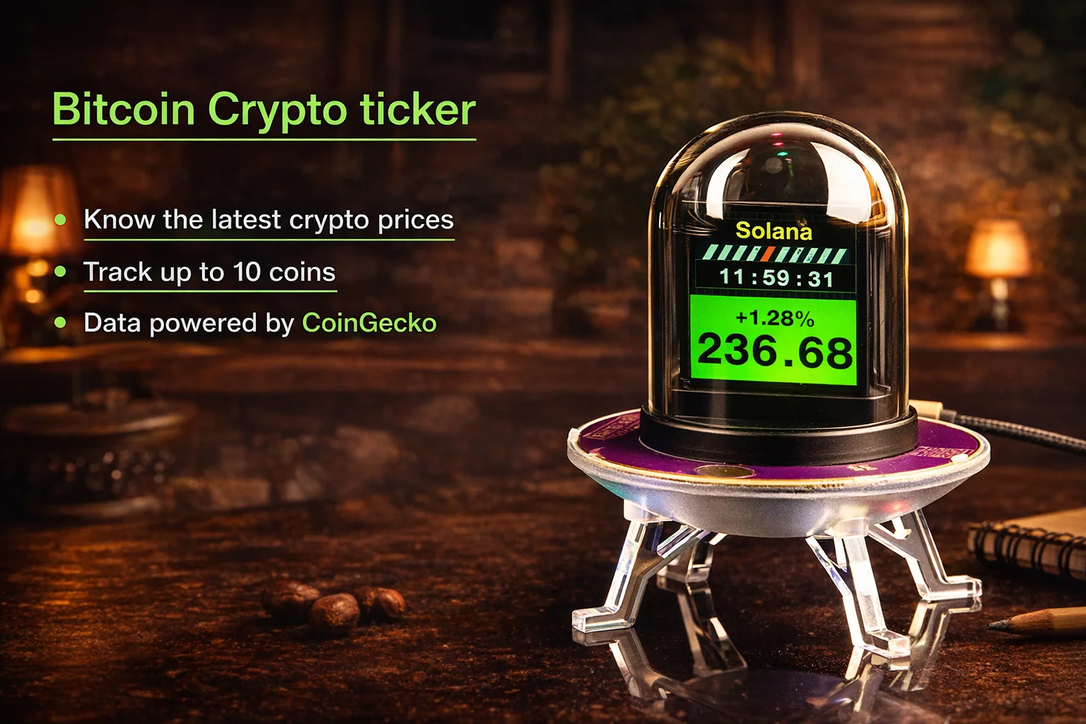 Pseudo-Nixie Tube UFO Smart Clock WiFi Weather Time Display Crypto Stock Monitor RGB LED Desk Clock Multi-Function