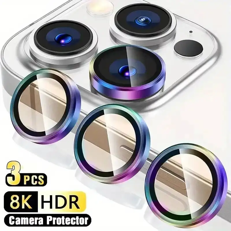 

Metal For Iphone 16 17 14 13 11 12 15 Pro Max Plus Air Mini Tempered Glass Full Cover Camera Lens Protector