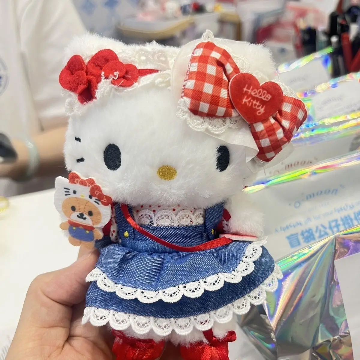 Hello Kitty Red Bowknot Cowboy Style Dress Plush Stuff Toy Keychain Backpack Decoration Pendant Cartoon Holiday Gift for Couple