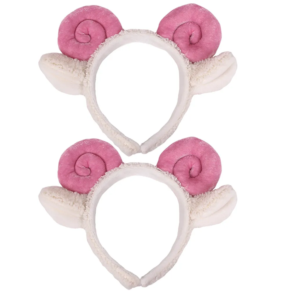 2Pcs Sheep Horn Headbands Lamb Ear Makeup Hair Band Soft Universal Size Cosplay Festival Party Hair Hoops for Women Teens