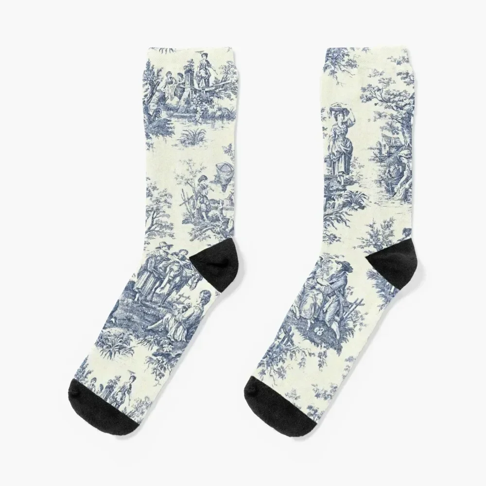 Puder blau Französisch Toile Picknick Designs Socken Fußball Cartoon Frauen Socken Männer