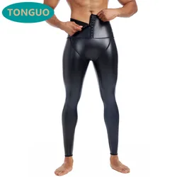 Leggings ajustados de cuero de imitación para hombre, pantalones de motocicleta de cintura alta, estilo Rock, pantalones de baile para Club nocturno, 3 ganchos, moda, nuevo