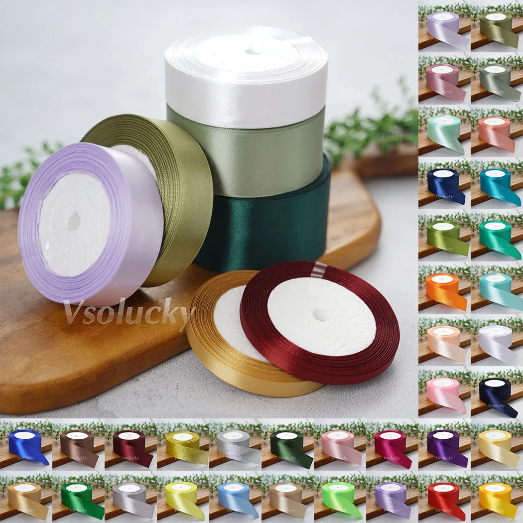 25yards Satin Ribbon 50mm 38mm 25mm 15mm 10mm 6mm for DIY Wrapping Silk Crafts Supplies Sewing Accessories Party Decoration