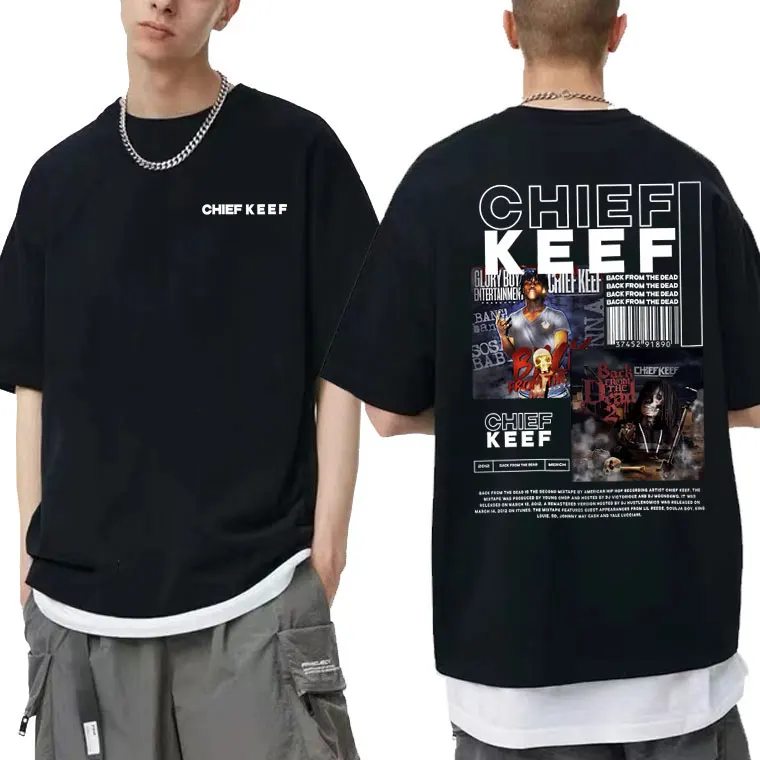 Rapper Chief Keef Back From The Dead Album kaus cetak pria wanita Hip Hop antik kaus ukuran besar pria keren Streetwear keren