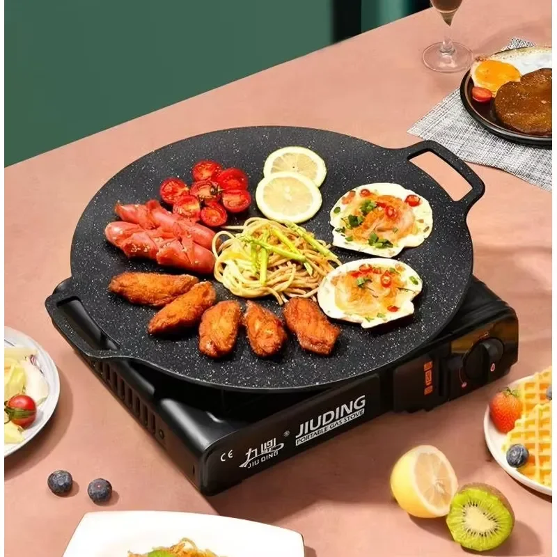 Korean Baking Pan Round Barbecue Pan with Non-stick Coating Suitable for Indoor or Outdoor Induction Grilling
