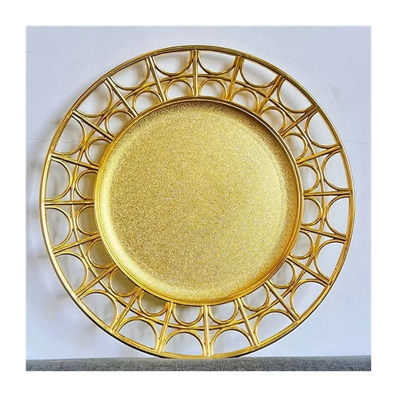 

Decorative Gold Silver Various Colors Table Party Plates 13 inch Round Plastic Reef Plate For Home Wedding Party Decor