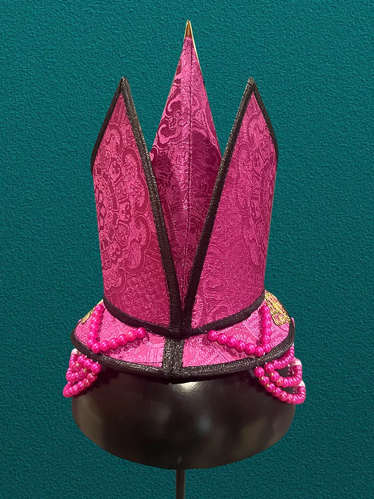 Sombrero de copa Mogolian de boda rosa tradicional para mujer, accesorios étnicos, tocado de princesa nacional, Festival, puesta en escena