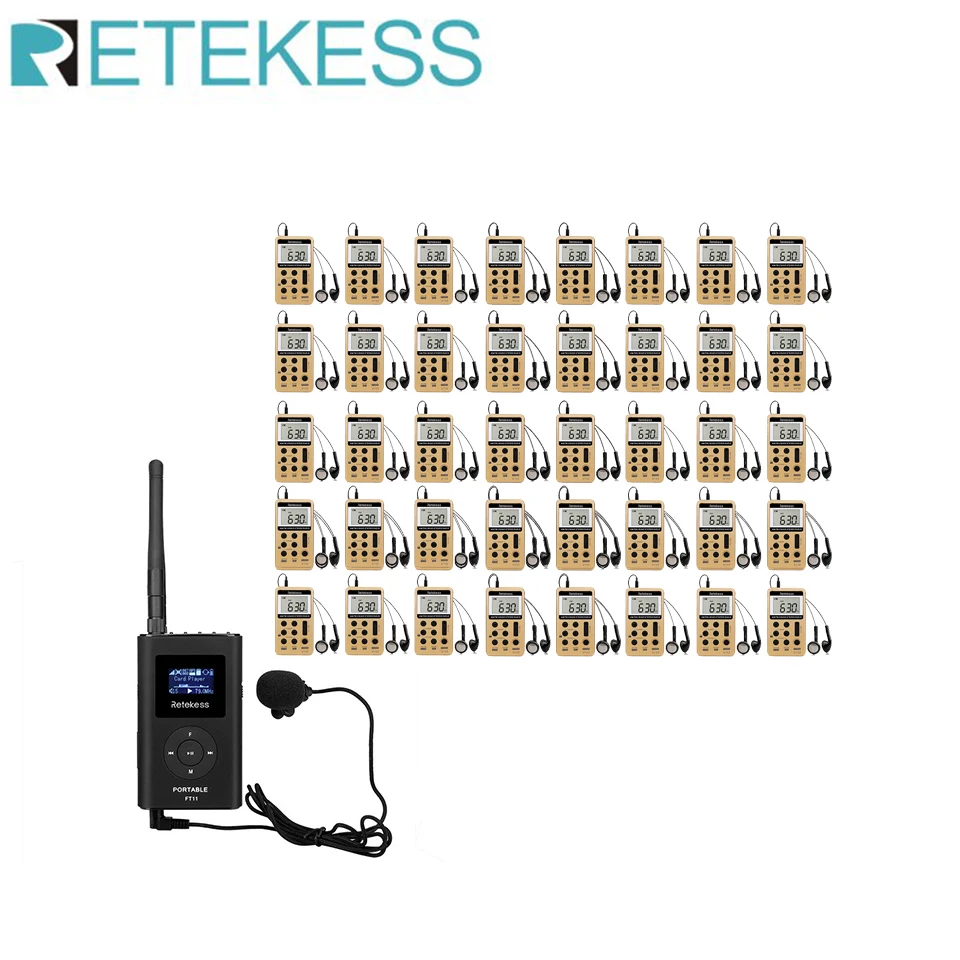 

RETEKESS Tour Guide System 1pcs FT11 FM Transmitter 40pcs V112 FM Receiver For Tour Guide Church Conference Meeting Training