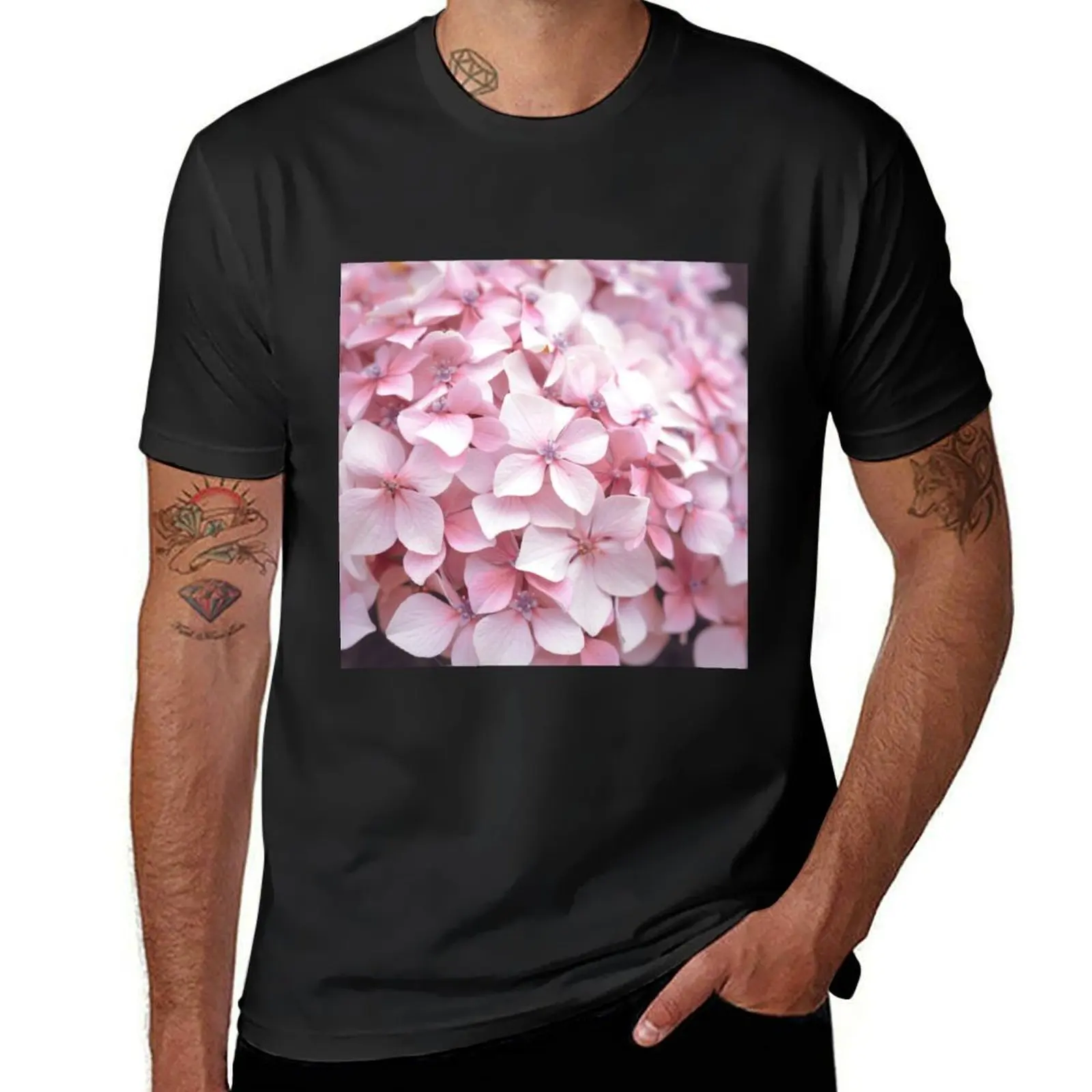 Floral boho pastel pink hydrangeas summer art print - romantic flower nature and travel photography T-Shirt