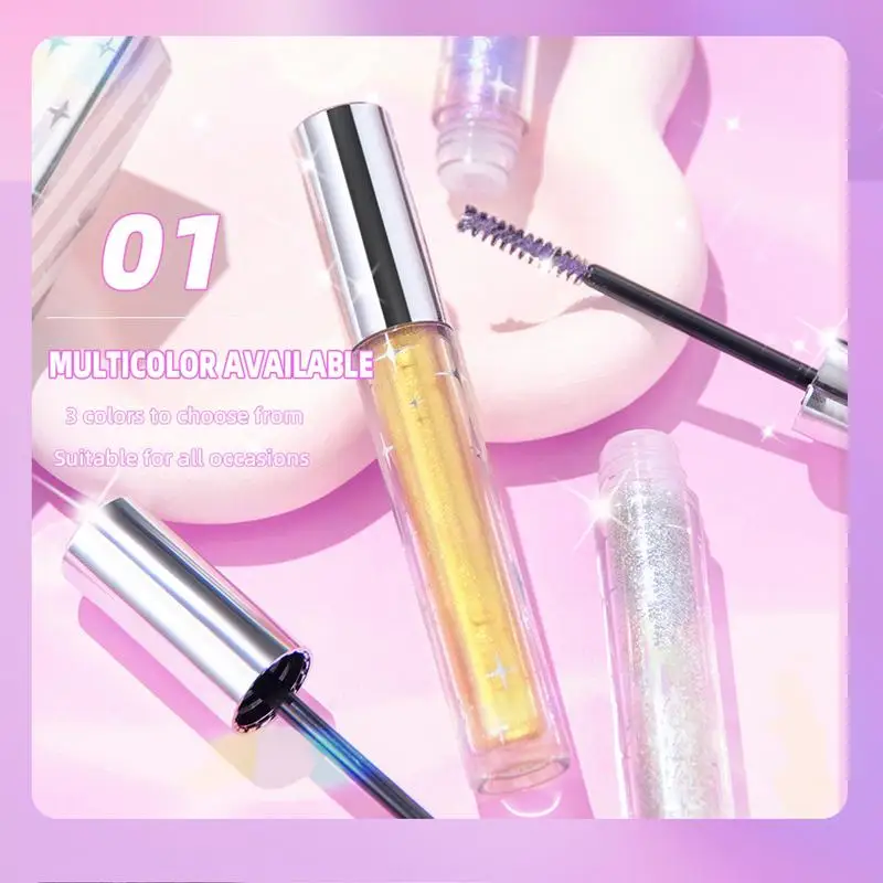 Rímel con purpurina de secado rápido, resistente al agua, larga duración, rizado, pestañas gruesas y brillantes, rímel de diamante Sexy para maquillaje de ojos, 3 colores