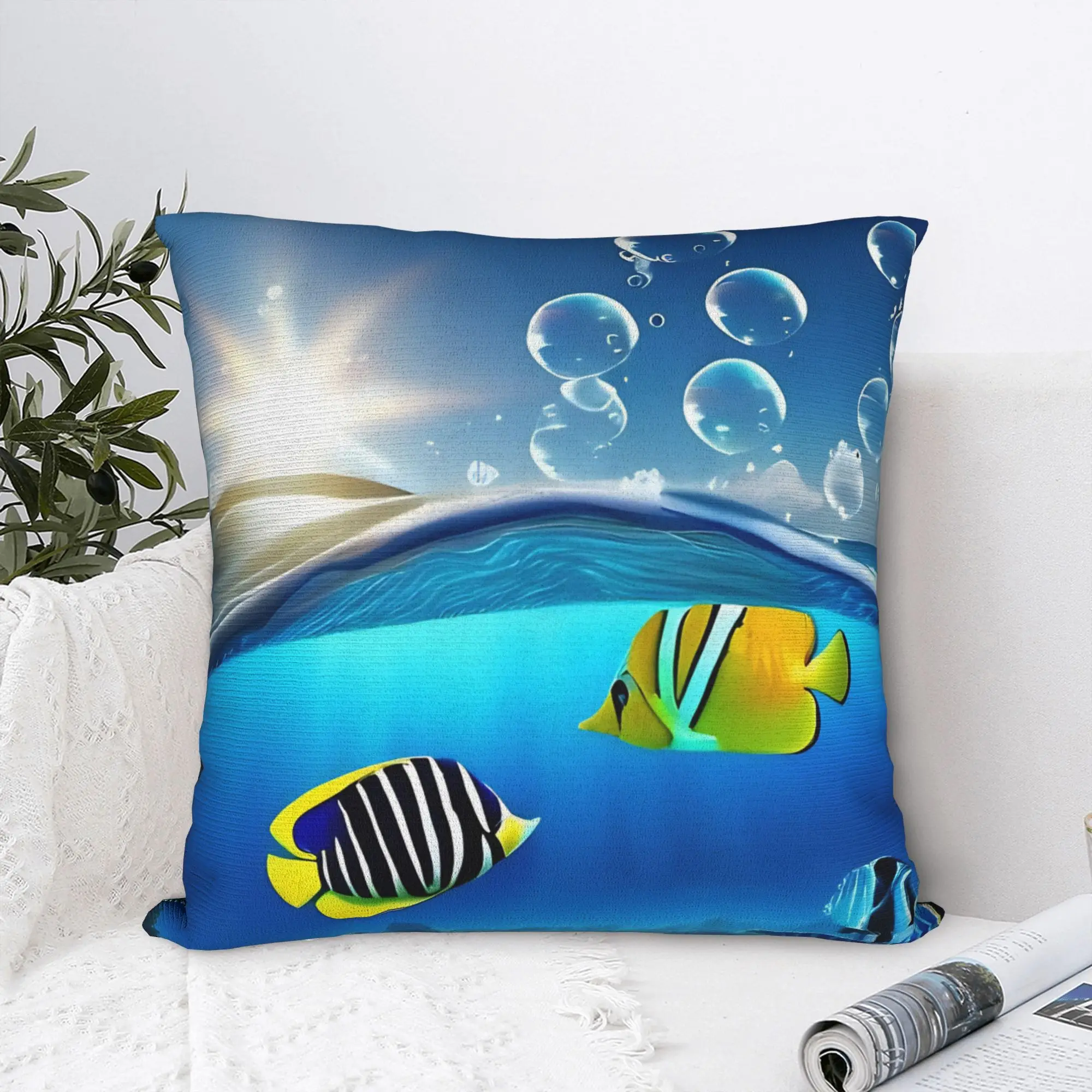 Frutiger Aero Fishies Square Pillow Cases  Cushion Covers Awesome Zipper Decor Pillowcase for Seat 40x40cm