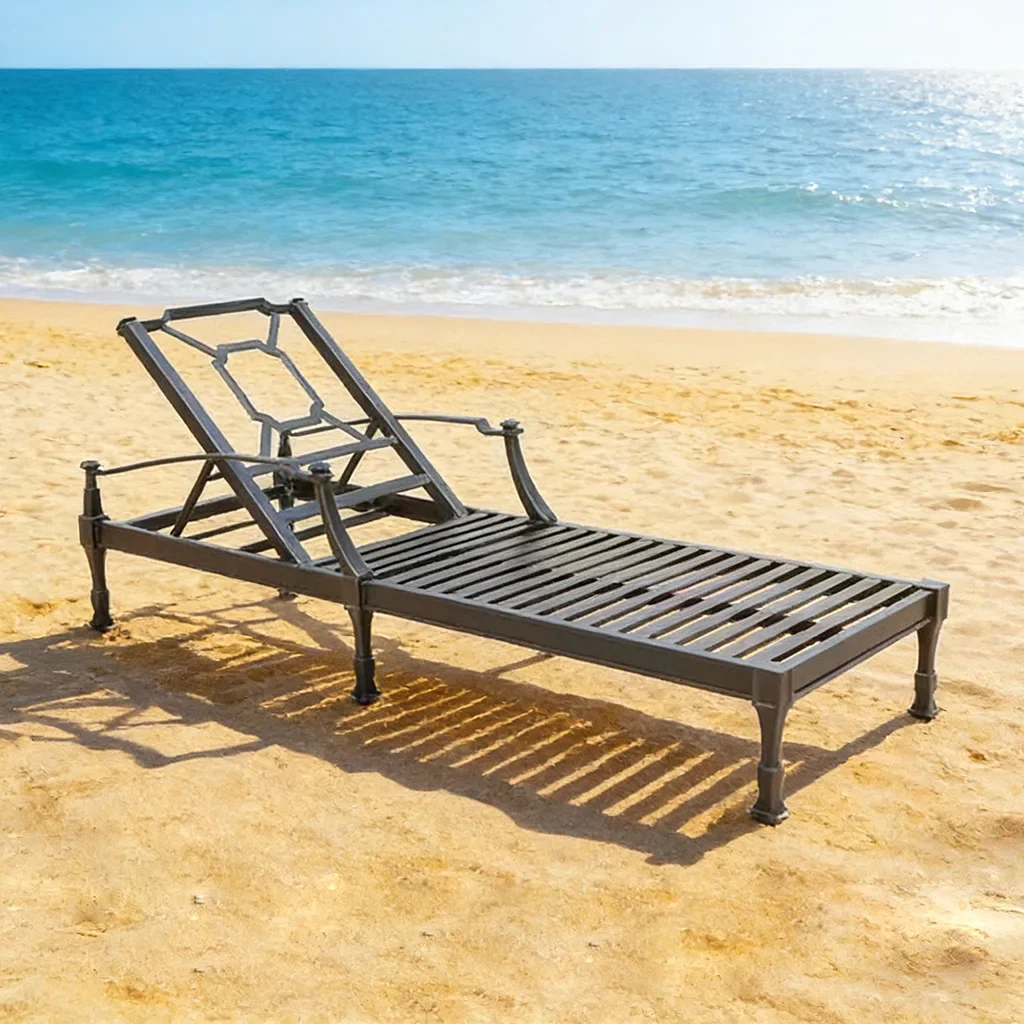 Outdoor Cast Aluminum Bed Beach Chair Villa Garden Hotel Terrace Poolside Lounger Waterproof and Sunscreen