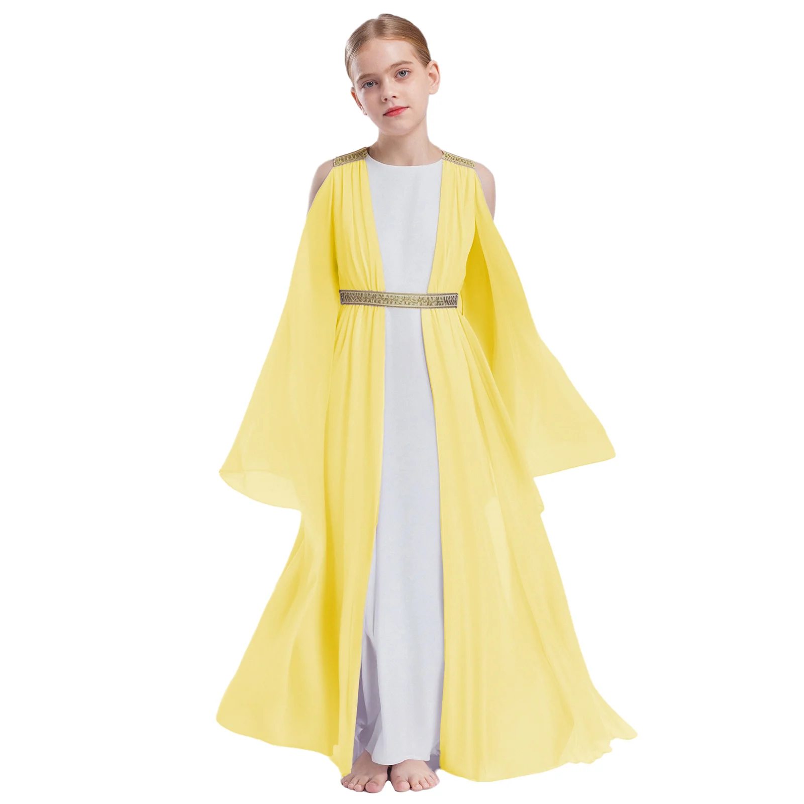 Girls Halloween Ancient Greek Roman Princess Goddesses Cosplay Costume Golden Embroidery Toga Dress Church Choir Worship Gown