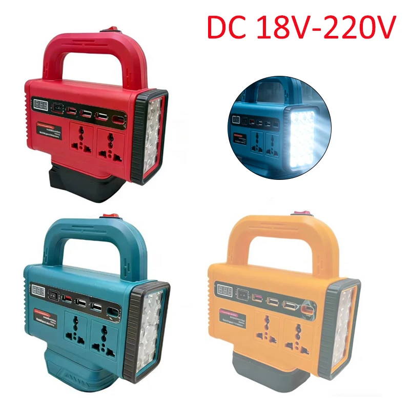 150W Lithium Battery Inverter AC 220V for Makita/Milwaukee/Dewalt 18V-20V Battery with USB Type-C Outdoor Portable Power Bank