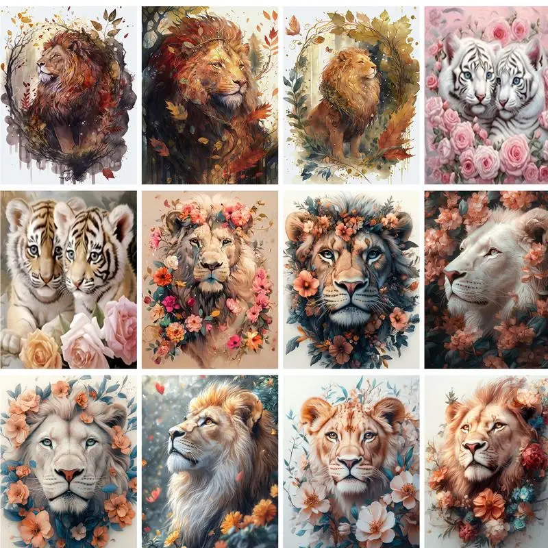 

GATYZTORY Oil Painting By Numbers On Canvas Flower Lion Animals Drawing On Number Diy Crafts Wall Decor Gift Picture Paint For A