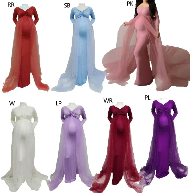 Vestido longo elástico de renda para maternidade, mulheres grávidas, fantasia fotográfica, vestido maxi, gravidez, chuveiro, festa, foto