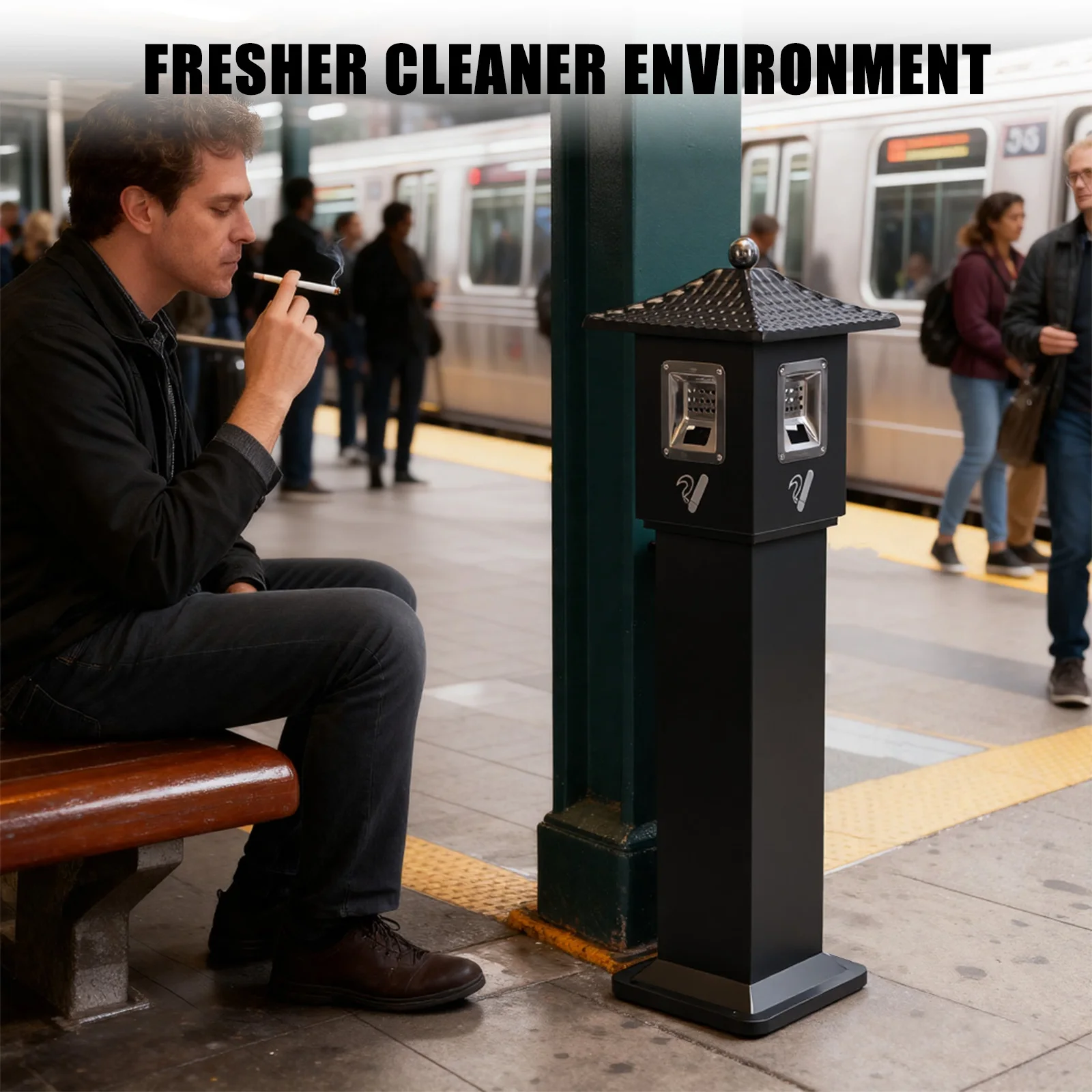 

Standing Cigarette Butt Disposal with Inner Bucket Cigarette Bin Metal Vertical Trash Bin for Porch/Guest Areas/Office/Balcony