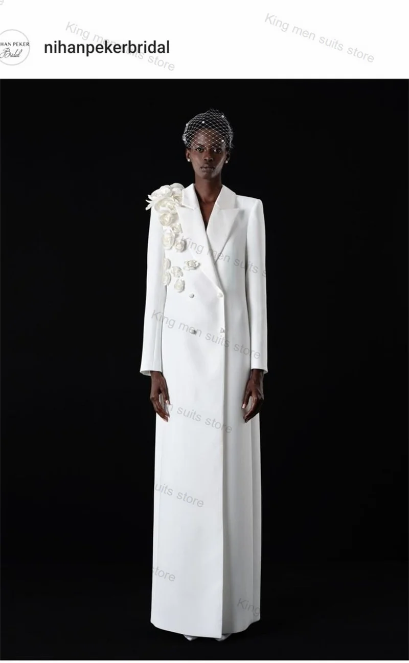 Luxury Floral Women Suit Long Blazer 3D Flower Cotton Overcoat Customized Formal Office Lady Wedding Prom Dress Jacket Coat