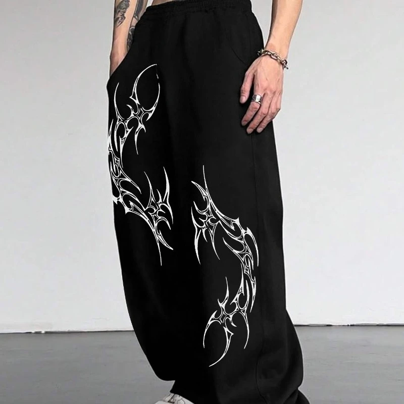 

Оригинальные мужские повседневные спортивные свободные прямые брюки в темном стиле в готическом стиле, осенний новый стиль, незаменимые для трендов кампуса