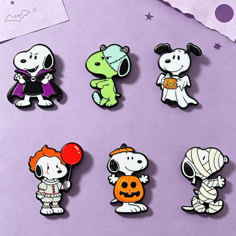 6Pcs/Set  Halloween Enamel Pins, Cute Cartoon Dog Brooches, Kawaii Lapel Pins for Backpacks Hats, Halloween Gifts for Fans