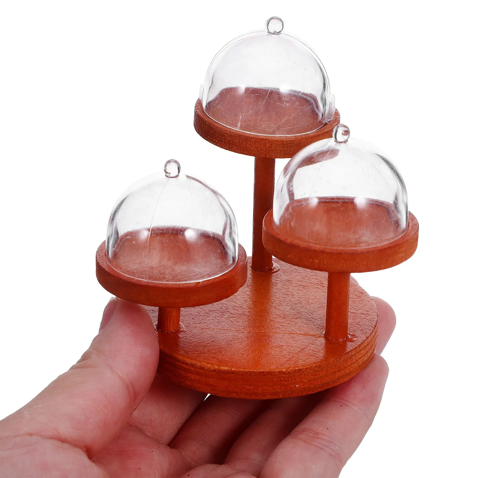 

2Set Miniature 3-Tier Tray Stand Realistic Wooden Covered Dessert Display Rack for Dollhouse Kitchen Accessories Mini Snack