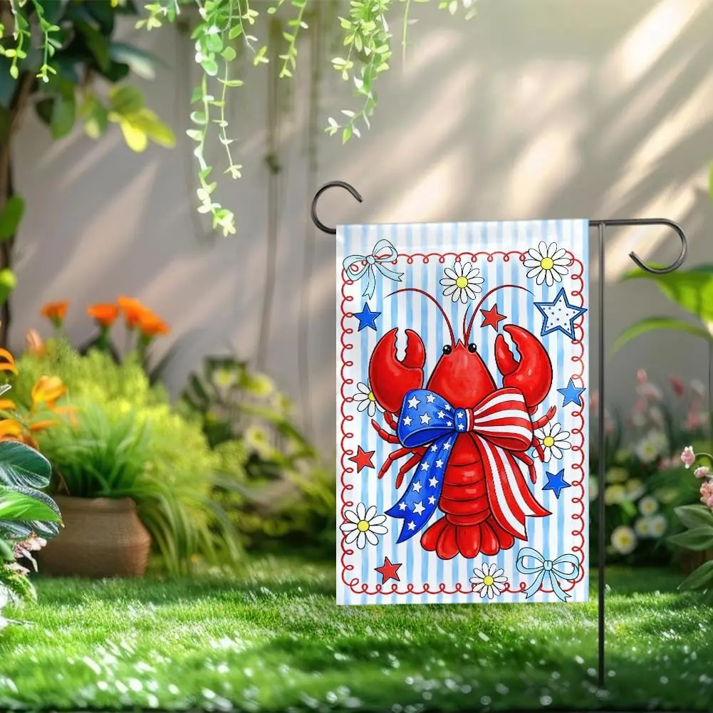 [12 X18] Crawfish Seafood Boil Garden Flag 4th of July Crawfish Pinch Peel Eat Flag Lobster Seafood Boil July 4th Seafood De yyi