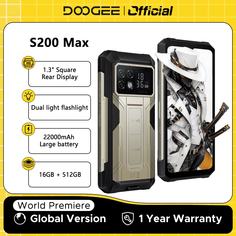 Global Version DOOGEE S200 Max Rugged Phone 16GB 512GB 22000mAh Battery 66W 1.32
