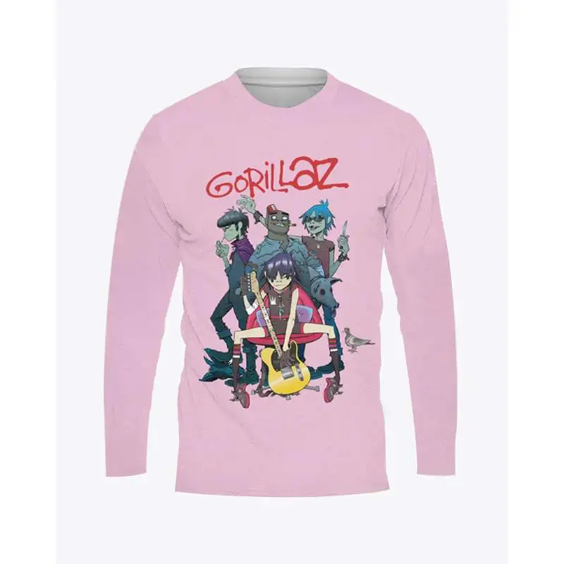 Rock Band Gorillaz Print Summer Men's Round Neck T-shirt Casual Long Sleeve Oversized Pullover Fashion Tops Trend Mens Clothing