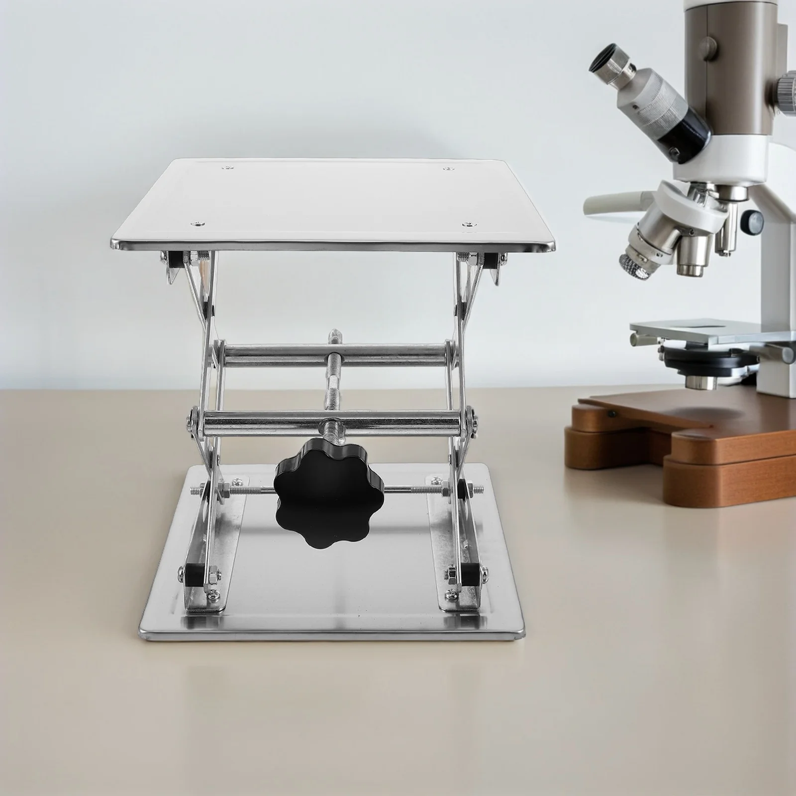 Laboratory Lift Stand Stainless Steel Adjustable Scissor Jack Platform Table 200x200mm Manual Mini Table Lift Lab Support