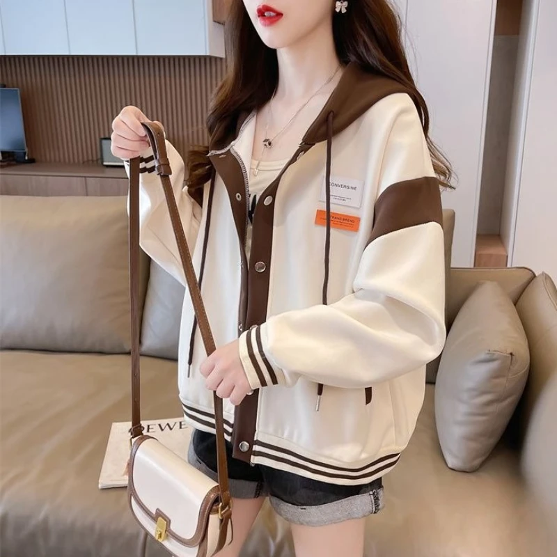 Mulher com capuz topos botão algodão casual na promoção y2k japonês streetwear barato 2000s emenda hoodies moletom para mulher