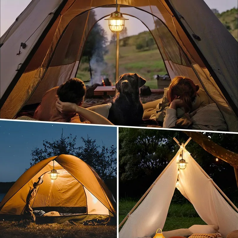 Lâmpada de acampamento led recarregável retro portátil lanterna acampamento à prova dwaterproof água luz emergência ao ar livre tenda lâmpada à prova dwaterproof água para caminhadas