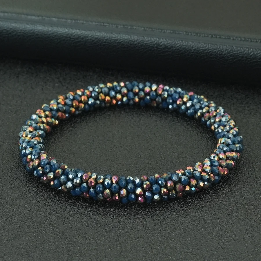 Women Handmade Beaded Bracelet Crystal Seed Beads Colorful Minimalist Jewelry Stackable Bangle Bohemian Chic Gift for her