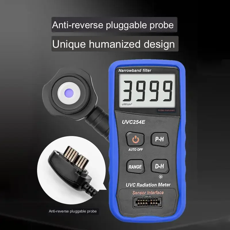 UV254E UV-lichtmeter UVC-lichtmetertester, UVC254E UVC-stralingsmeter met detector met instelbare intensiteit