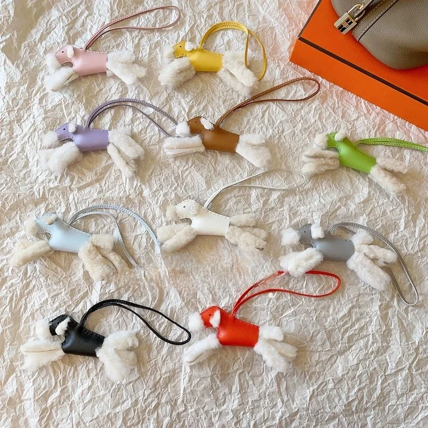 Wool sheepskin puppy bag pendant, plush car hanging, women's bag accessories, car interior hanging, fashionable key hanging