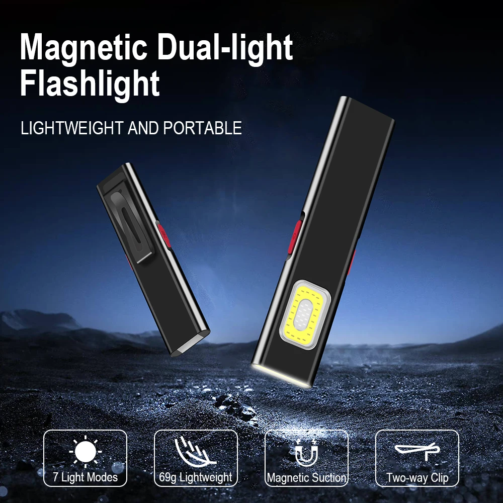 BORUiT LED Flashlight 500LM USB C Rechargeable Portable Mini Torch Floodlight  Work Light With Magnet Camping Pocket Lantern