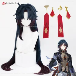 High Quality Wigs Blade Cosplay Wig 90cm Blue Gradient Red Wig Earring Heat Resistant Hair Cos Anime Wigs + Wig Cap