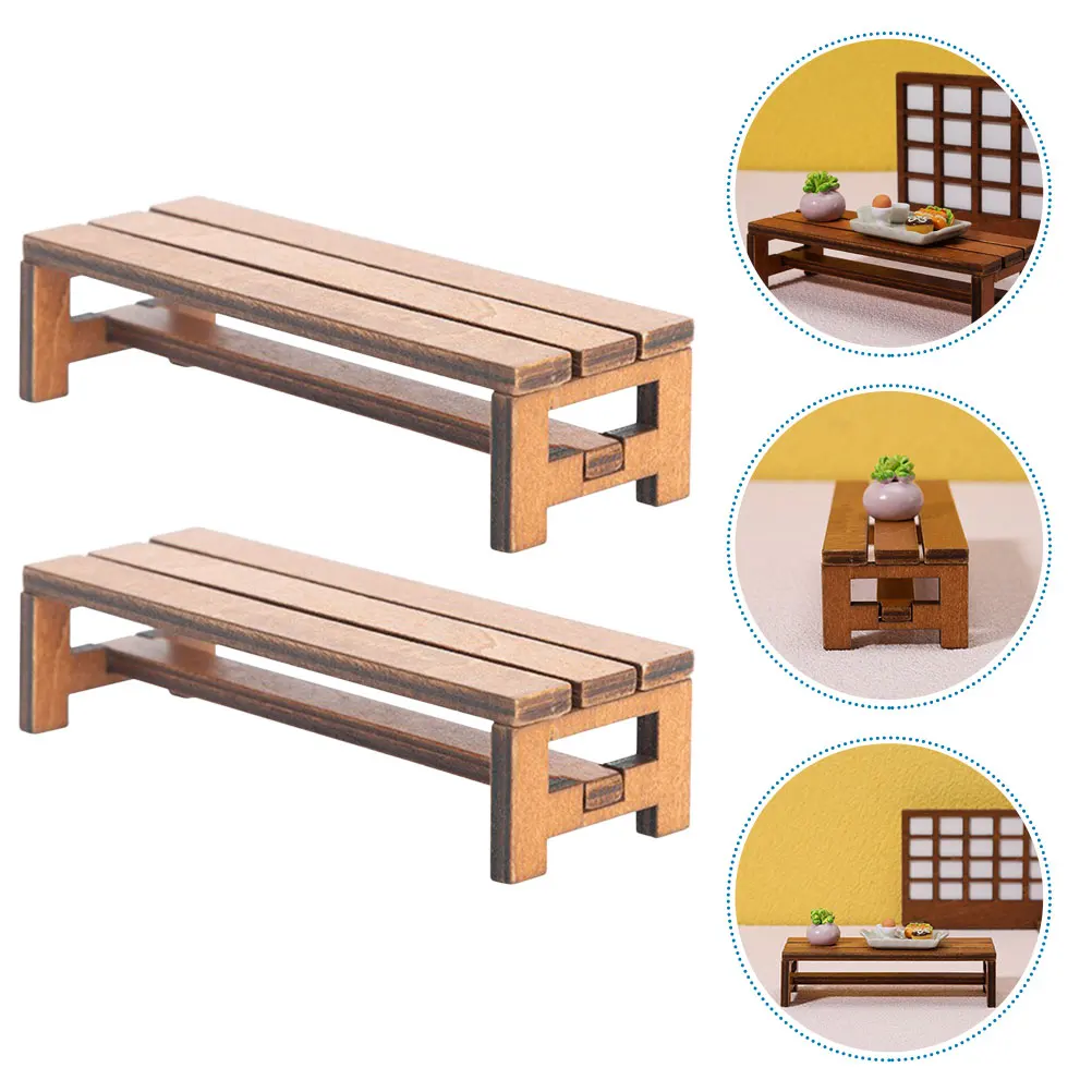 

2pcs Miniature Ornament Decorative Bench Ornament Miniature House Furniture Mini House Wooden Bench Props Furniture