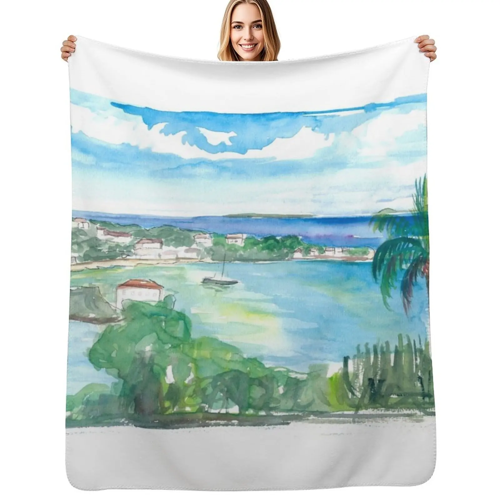 Cruz Bay US Virgin Islands Seaview Scene on Saint John Throw Blanket Luxury Blankets For Sofas Stuffeds Furry Thin Cute Blankets
