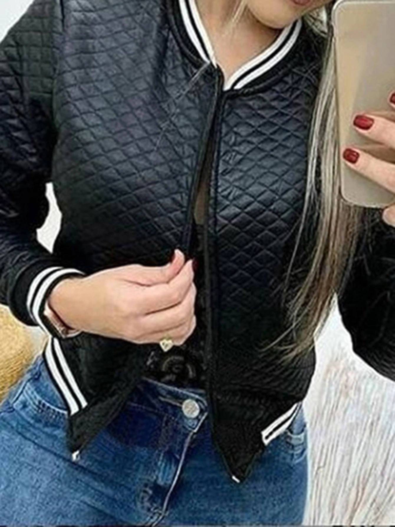 

Women's Casual Solid Color Jacket Long Sleeve Zipper Quilted Skinny Fit Autumn Daily Basic Tops